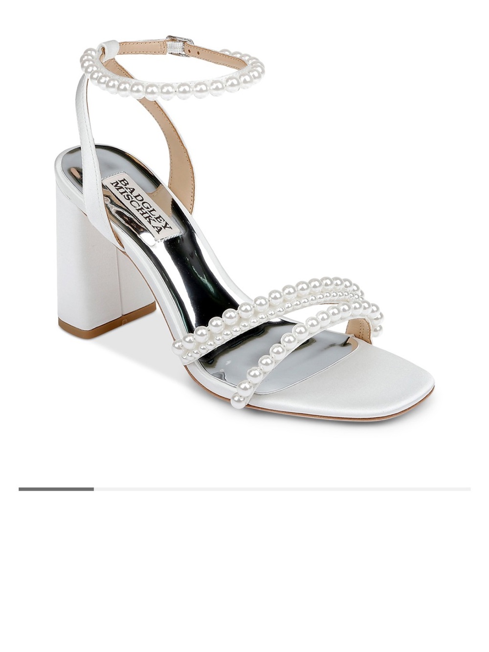 Badgley Mischka White Pearl-Strap Block Heel Sandals